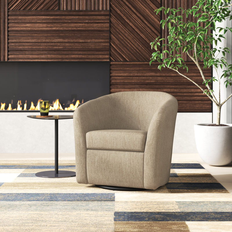 Fauteuil demi-tonneau pivotant en polyester 30,5 po Anrea, Mélange de polyester avoine Hapden