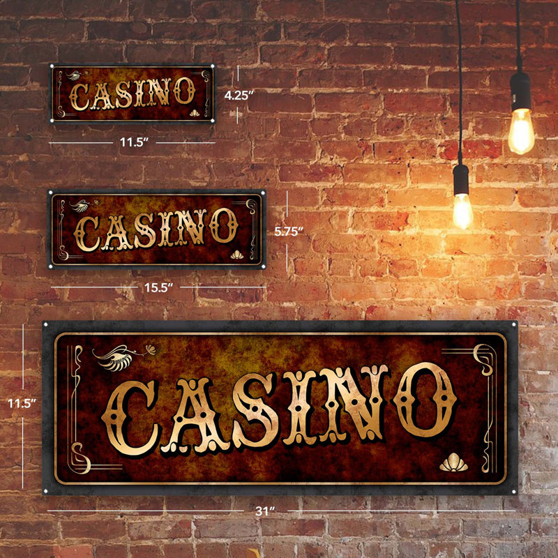«Brown Casino Metal Sign» sur métal, H 5,75 po x l 15,5 po