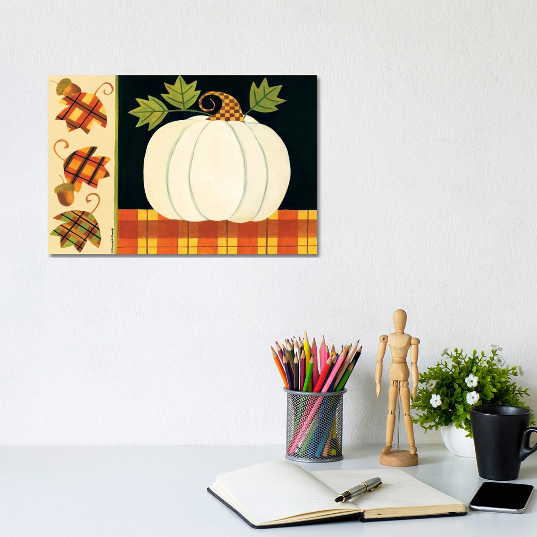 White Pumpkin, Leaves And Acorns by Bernadette Deming - Wrapped Canvas Gallery-Wrapped Canvas GiclÃ©e