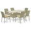 Ensemble de 7 pièces de meubles de patio en osier pour l'extérieur comprenant une table de bistro rectangulaire avec plateau en verre et 6 fauteuils de balcon avec coussin, brun-132378671-48146068
