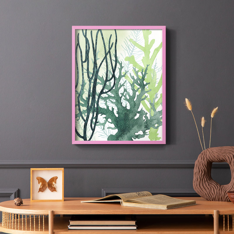 Reproduction encadrée texturée corail II - bois massif, Rose, H 10 po x l 8 po
