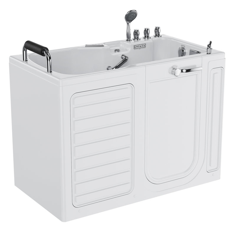 54 in. x 30 in. Right Drain Walk in Whirlpool Bath, Air/Water Jets Combination Massage Bathtub, in White