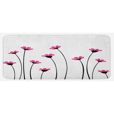 Pink Daisy Blossoms Flowery Field Meadow Inspired Romantic Scenic Nature Print Pink Black White Kitchen Mat -  East Urban Home, 96EB8E82E82D401295B379F7A27D4EC7