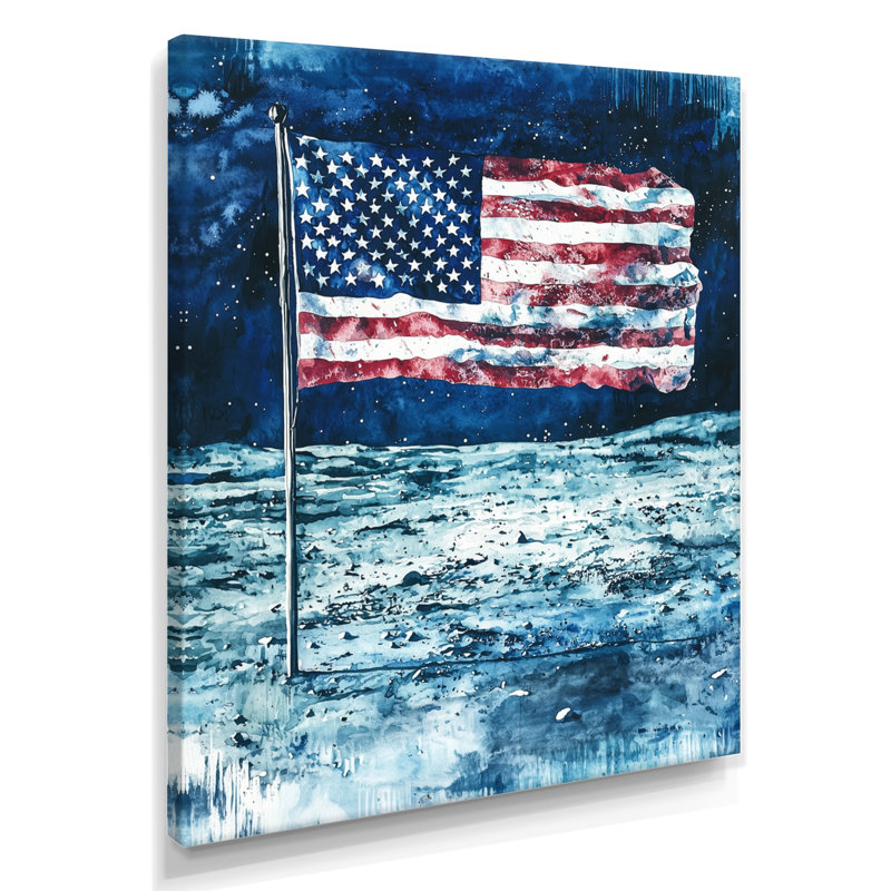 «Usa Flag On The Moon Landing I», art sur toile, H 44 po x l 34 po, Toile tendue, Ne s’applique pas