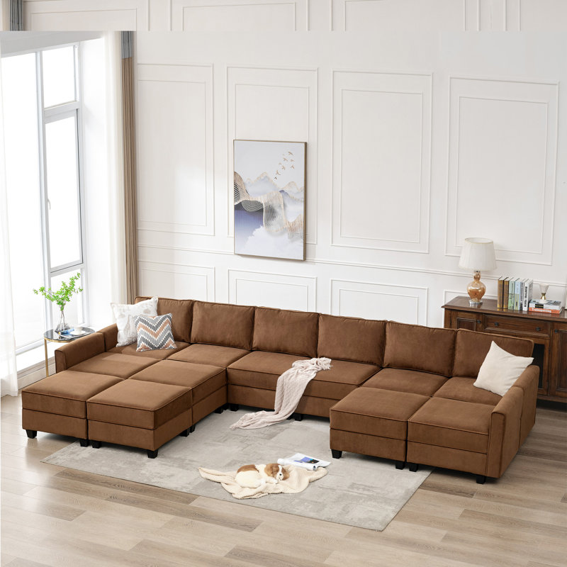 Canapé modulaire 14 pièces Fieldscairn, Velours brun