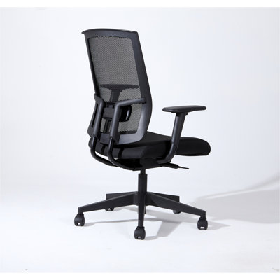 Chaise de bureau ergonomique en maille à dossier haut en polyester de couleur noire avec accoudoirs Complus