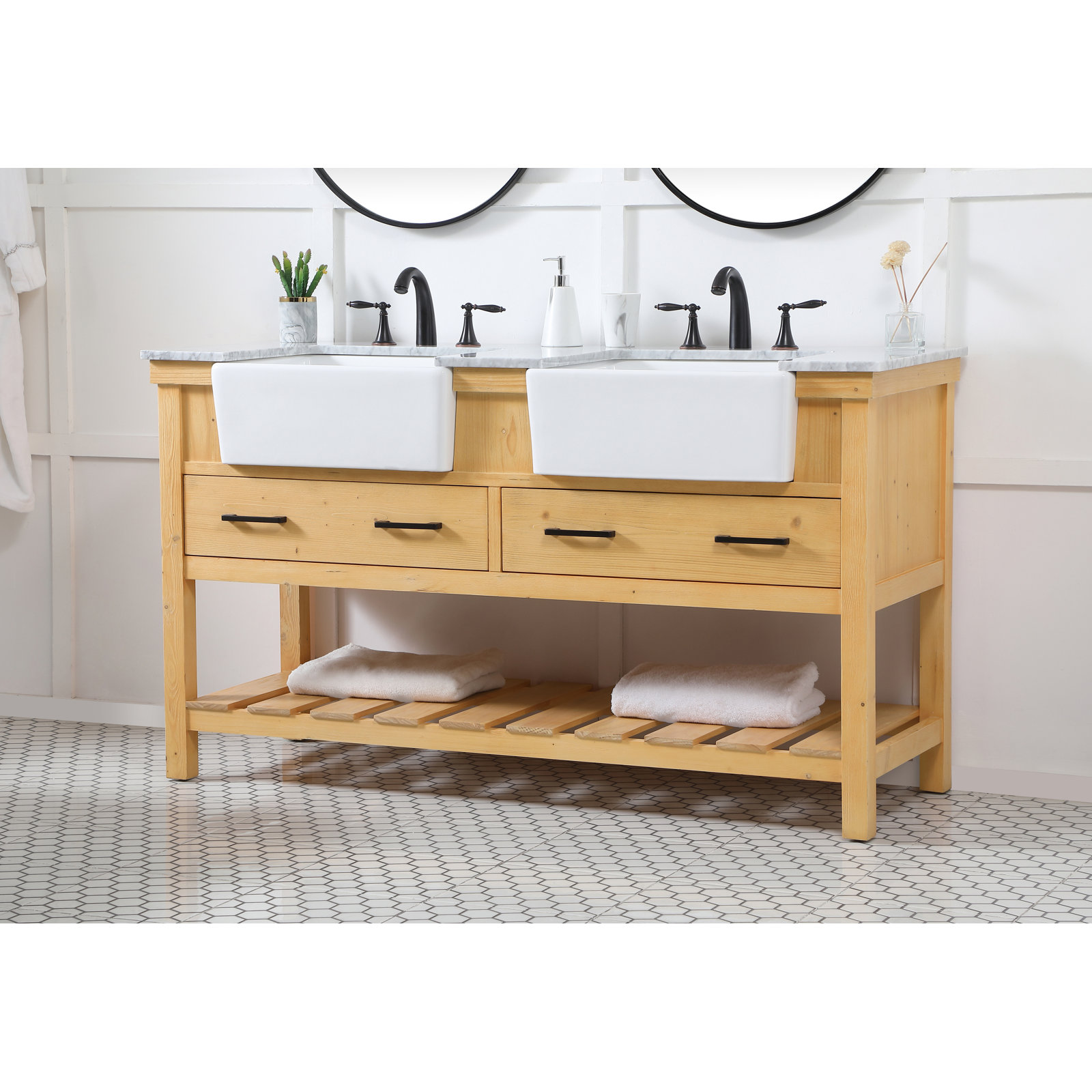 Pelaghia 60'' Double Bathroom Vanity, Light Brown