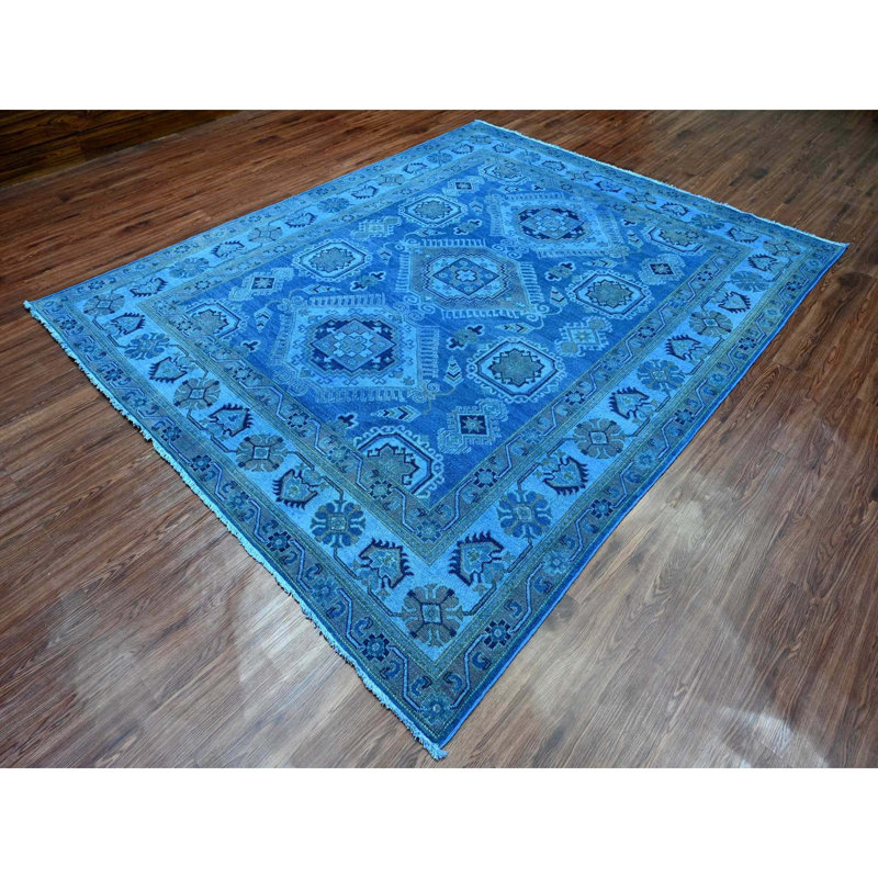 Tapis oriental noué à la main 100% laine 8 pi x 9 pi 9 po Kazak 8 pi x 9 pi 9 po
