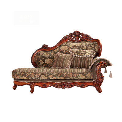 European Cloth Solid Wood Carved Chaise Lounges Upholstered Chaise Lounge