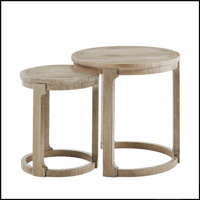 2PCS Curved Traditional Round Wooden Coffee Table Set, Mid Century Rustic Style for Living Room and Office, Durable and Stylish