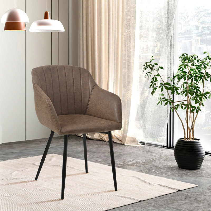Modern Faux Leather Upholstered Dining Chairs with Metal Legs, Dark Brown PU, 6