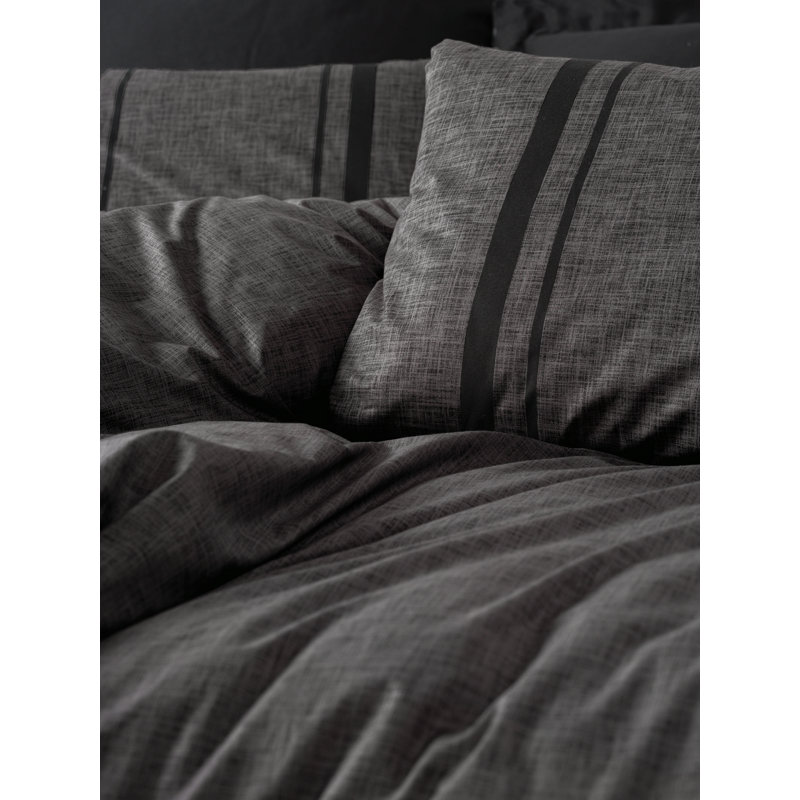 Ensemble de housse de courtepointe 100% coton Ranforce, anthracite et noir | Comprend une housse de couette 63 x 87, un drap plat 63 x 94 et une taie d'oreiller 19,7 x 27,6 | Impression réactive, lavable à la machine, fermeture à boutons | Conception douce et durable