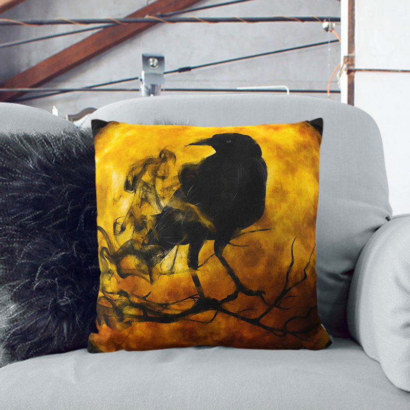Raven Bird Vol.3 Painting Square Throw Cushion, Stone, 40cm H x 40cm W x 15cm D