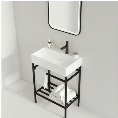 Lavabo de salle de bain 24 po avec cuve en céramique, ensemble de meuble-lavabo autoportant, cuve rectangulaire en céramique sans robinet