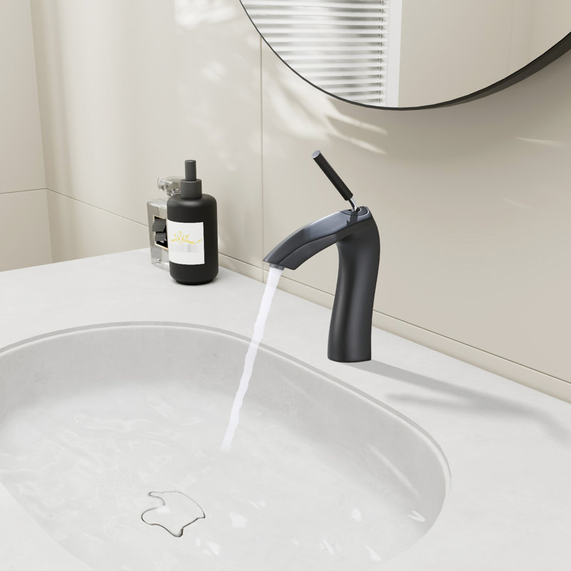 Robinet de lavabo de salle de bain noir mat, poignée simple, laiton, robinet de haute performance, fixé au comptoir