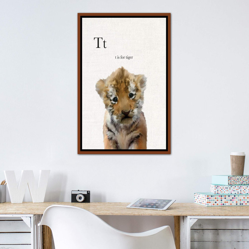 Décoration murale en lin pour bébé tigre, H 40 po x l 26 po x P 1,5 po, Toile classique avec cadre brun