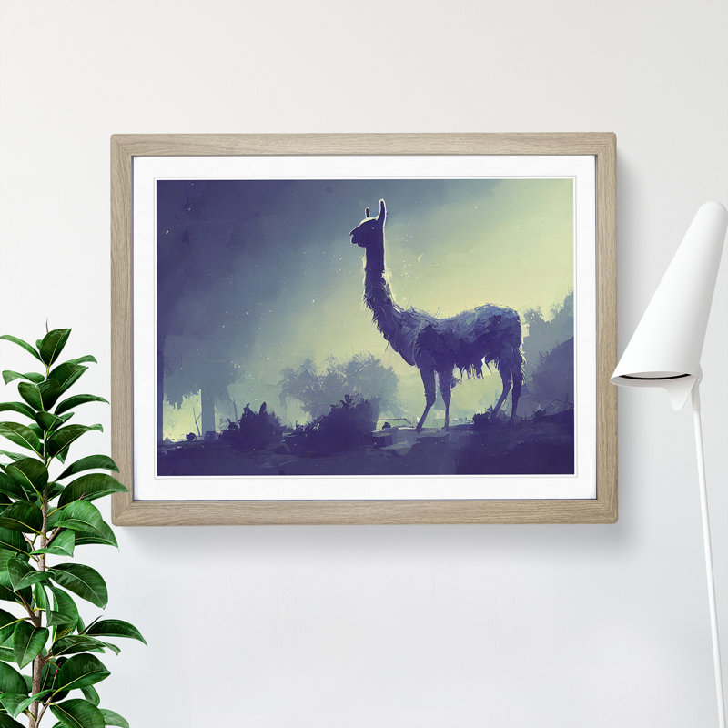 Llama Art Painting Vol.1 Abstract - Single Picture Frame Print, 46cm H x 64cm W, Oak