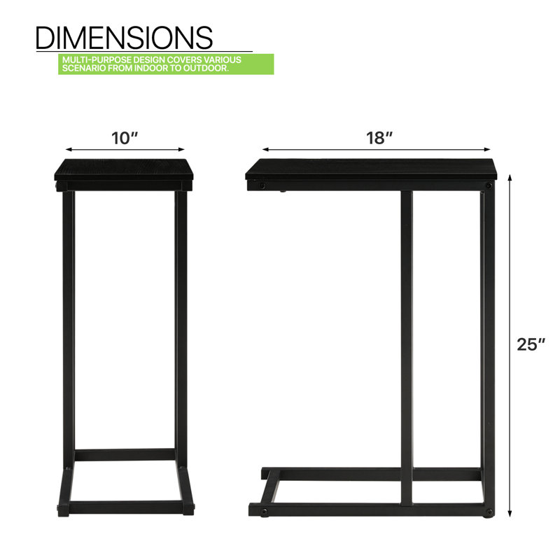 C Shaped End Table, Couch Side Table Slide Under Sofa Bed, Snack Tray for Coffee in Living Room, Black, Black