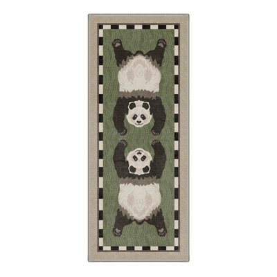 Machine Washable Animal Print Green/Black Hallway Runner With Non-Slip Backing