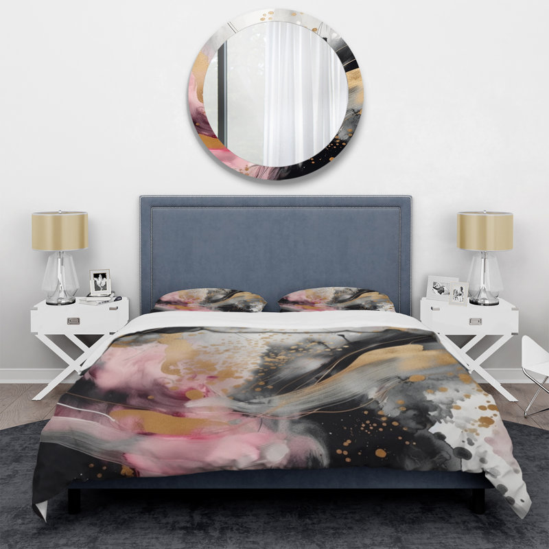Ensemble de housse de couette en microfibre / polyester rose, Housse de couette simple + 1 taie décorative stan