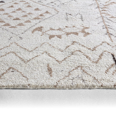 Hand Knotted Wool Area Rug in Cream/Brown