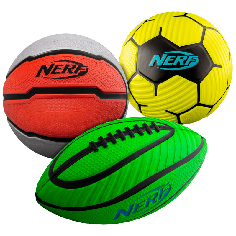 NERF Mini Foam Sports Ball Set - Foam Football, Soccer Ball + Basketball Set - NERF Soft Foam Sports Set For Kids - Multicolor