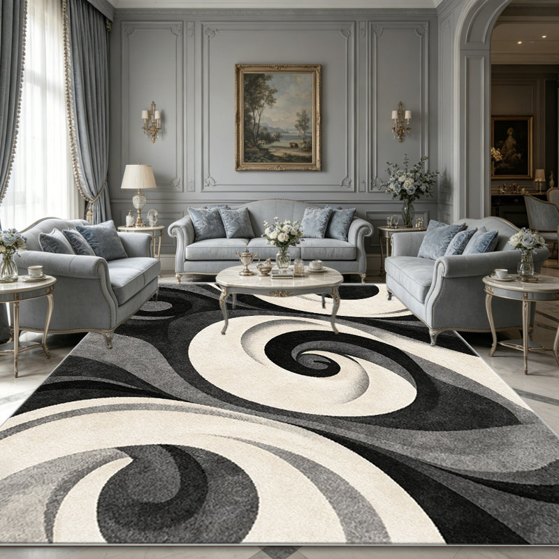 Monochrome Swirl Abstract carpet-easy to clean, machine-washable, soft and comfortable; suitable for door mats, kitchens, living rooms, bedrooms, corridors, and laundry areas. Easy to clean, durable carpet for home decoration.
