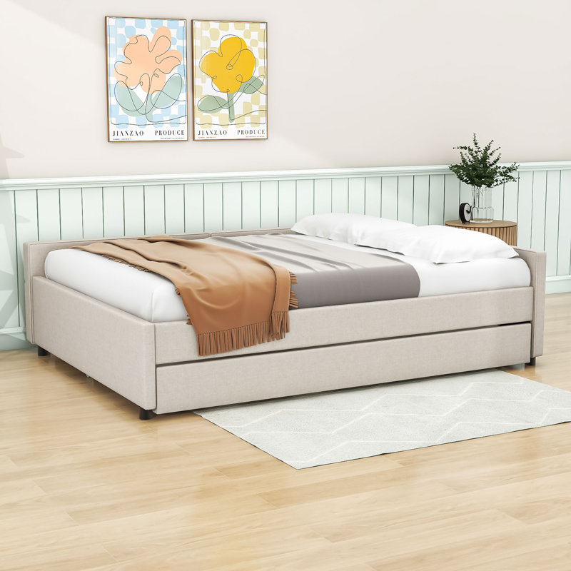 Upholstered Platform Daybed with Trundle and USB, Queen