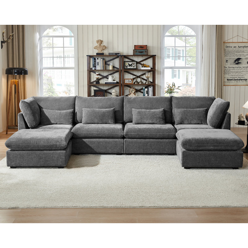 Canapé modulaire surdimensionné en U en chenille surdimensionné en forme de U, Gris chenille