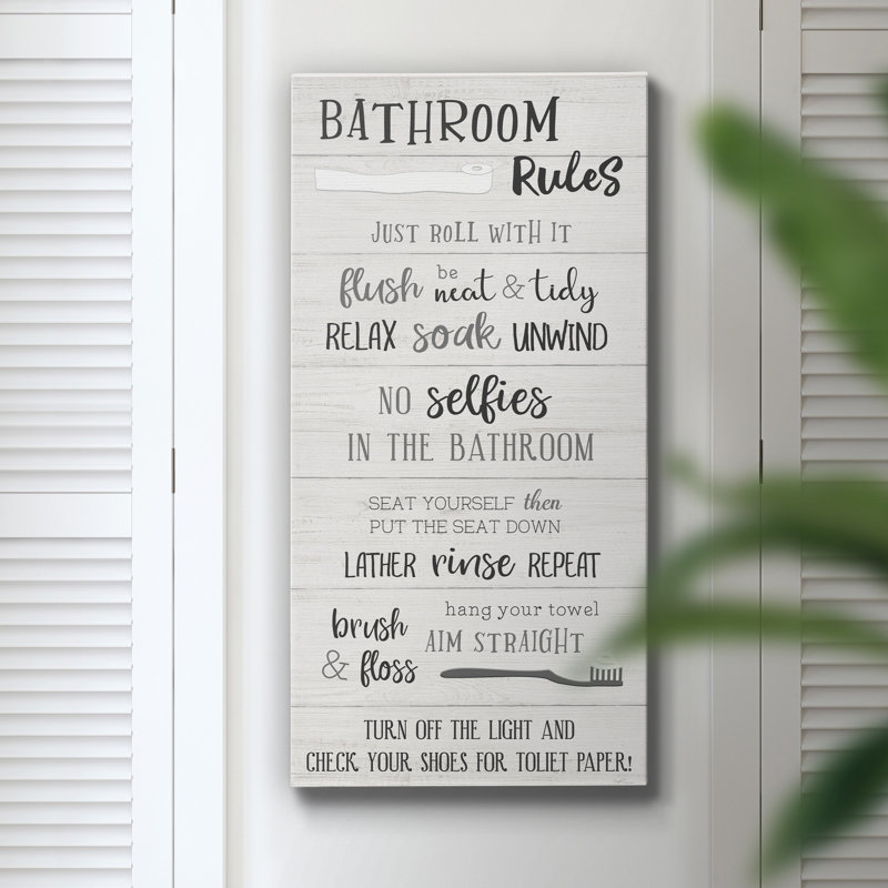 " Bathroom Rules ", 24" H x 12" W x 1" D