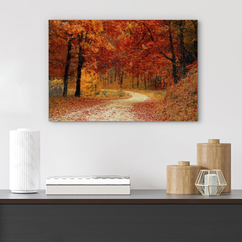 «Autumn Fall Vibrant Orange Forest Trees Nature Landscape», grande impression sur toile encadrée, H 16 po x l 24 po