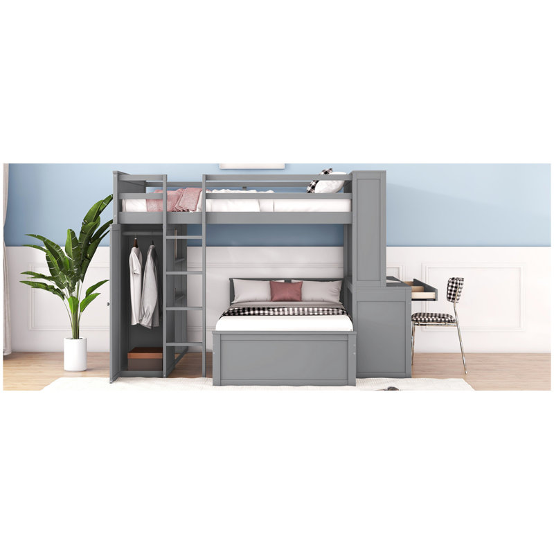 Lit mezzanine avec lit simple, étagères, bureau et garde-robe Sdalone