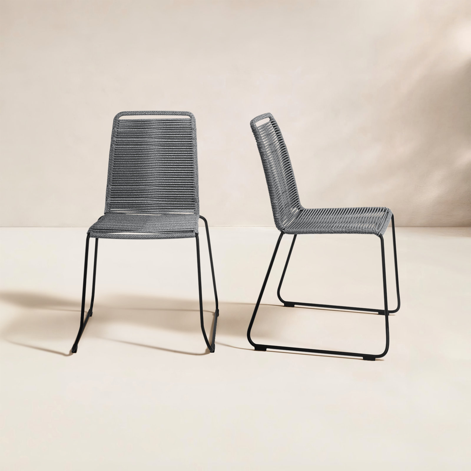 Camberlynn Premium All-Weather Wicker Outdoor Stacking Dining Side Chair, Gray