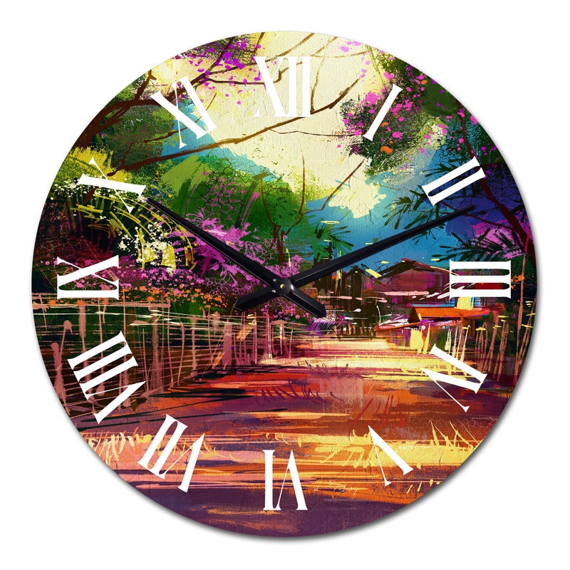Sentier menant à Country Village au printemps - horloge murale Country, Moyen
