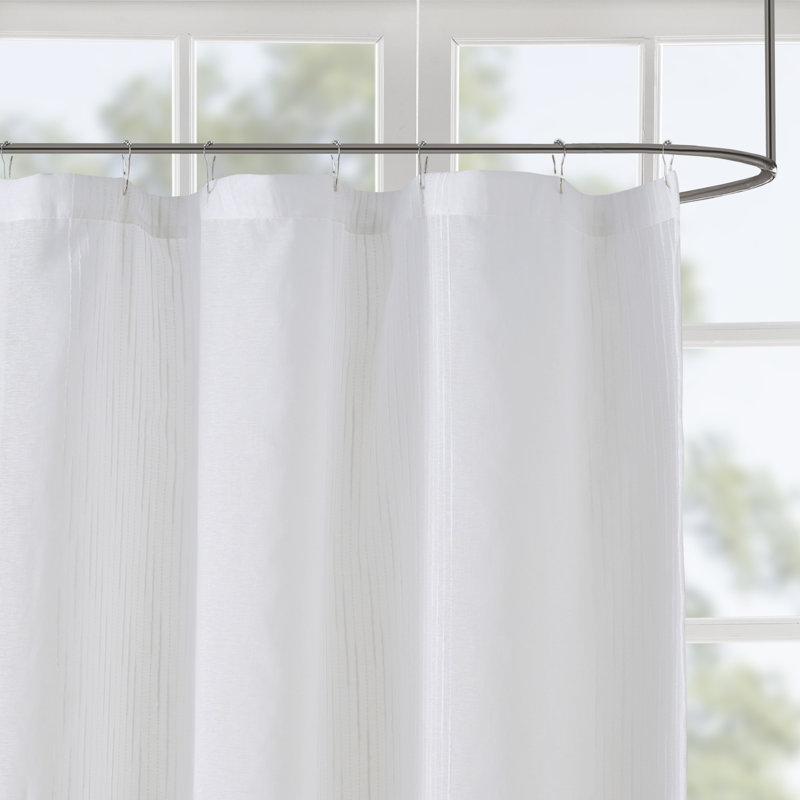 Ivory Sheer Striped Fabric Shower Curtain with Liner