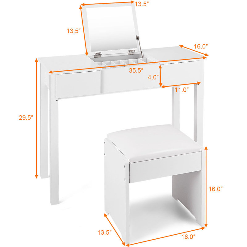 Dressing Table with Mirror, White
