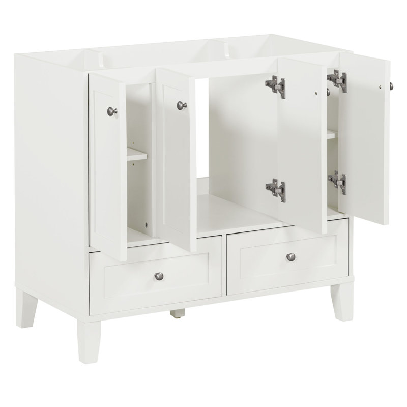 Meuble-lavabo autoportant avec cadre en bois massif 36 po avec 4 portes à fermeture douce et 2 tiroirs, lavabo non inclus