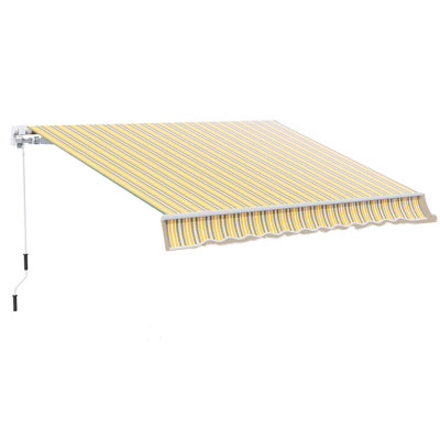 12' X 10' Manual Retractable Awning Outdoor Sunshade Shelter For Patio, Balcony, Yard, With Adjustable & Versatile Design, Yellow And Gray