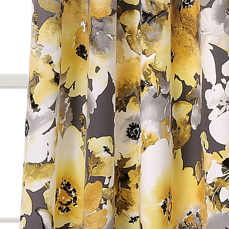 Lush Decor Floral Watercolor Room Darkening Curtain Panels Pair Drapes (Set of 2), Yellow