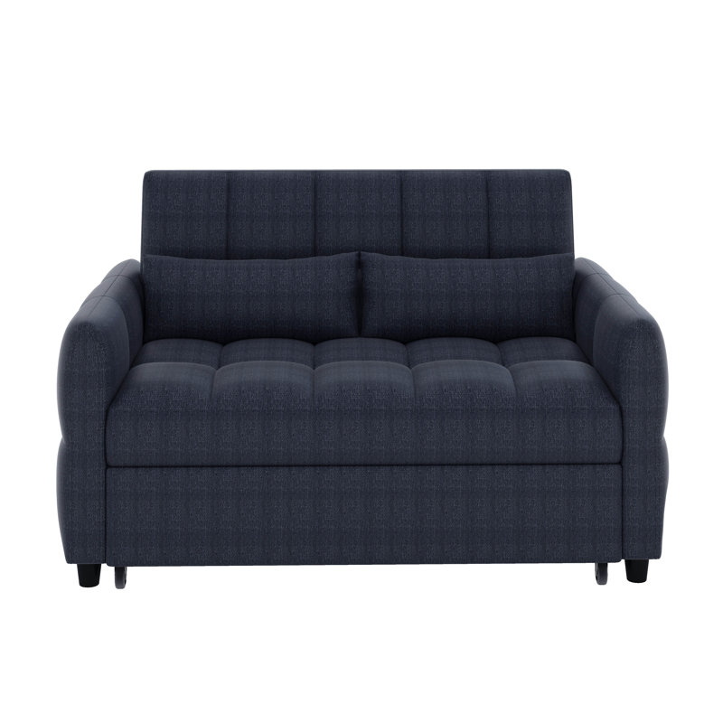 Convertible Sofa Bed, Sleeper Sofa With Pullout Bed, Adjustable Backrest, Blue