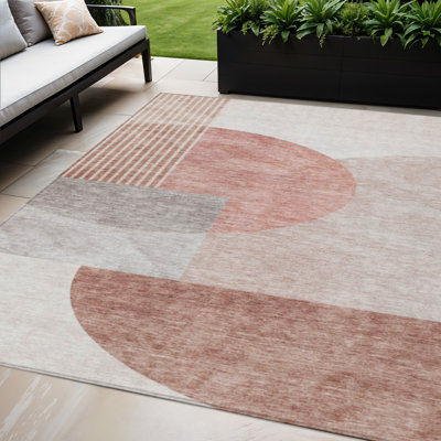 Tapis intérieur lavable à motif géométrique rouge 5 pi x 8 pi