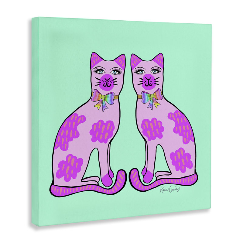 Toile en miroir avec chats mauves, design par Katie Conley, H 17 po x l 17 po