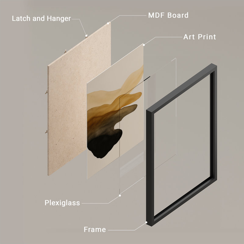 Reproduction d'art encadrée abstraite pour décoration intérieure moderne, H 14 po x l 11 po, Noir