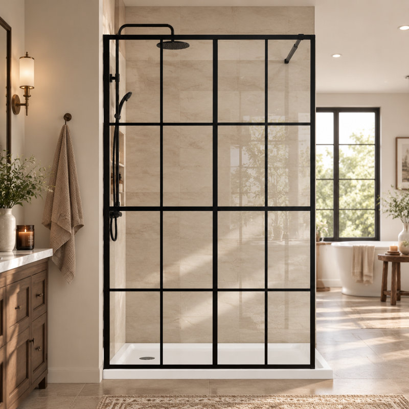 Pare-brise fixe 46 po x H 72 po avec 4 panneaux de verre, verre trempé 0,2 po, noir