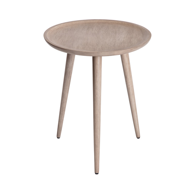 Morant 3 Legs Solid Wood Side Table, Greige