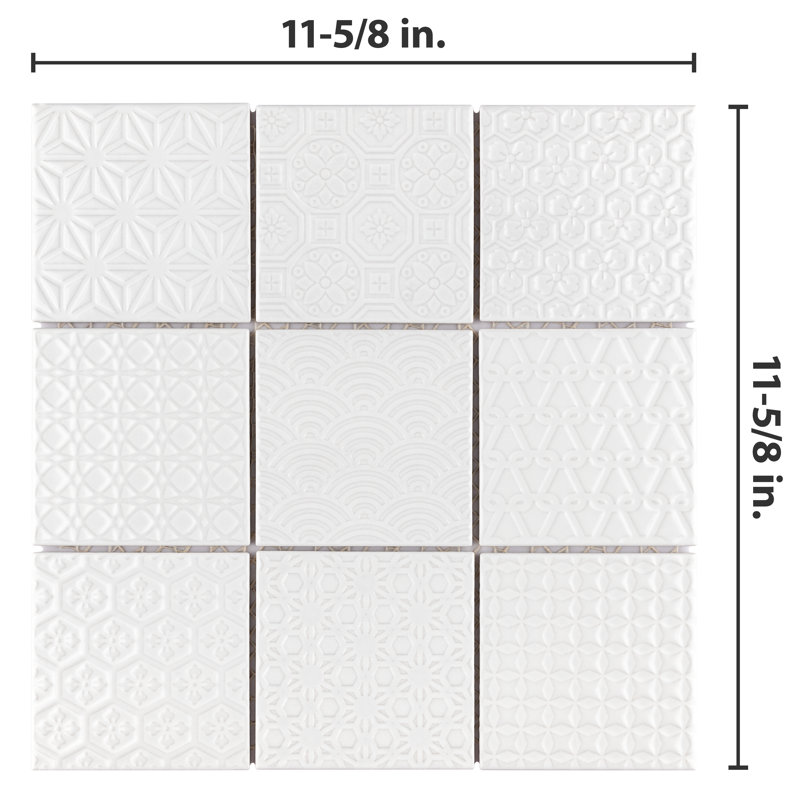 Spirit 11-5/8" x 11-5/8" Porcelain Mosaic Floor and Wall Tile, White