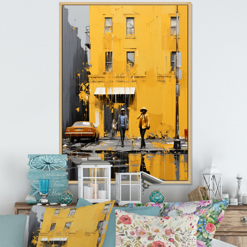 «Leannie Yellow Gray New York Harlem Rhythm» sur impression sur toile, H 32 po x l 24 po x P 1 po, Cadre naturel flottant