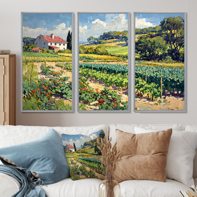 «Green and Yellow Landscape Farm Fresh II - Farmhouse», ensemble d'art mural