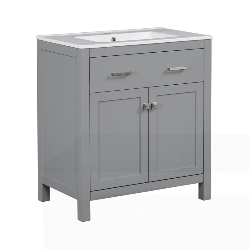 30'' Bathroom Vanity with Ceramic Sink, Gray