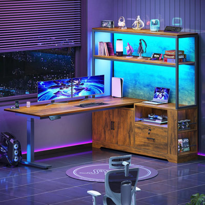 L Shaped Standing Desk, Adjustable Height Desk Reversible Computer Office Desk With Drawers & Hutch by Ivy Bronx